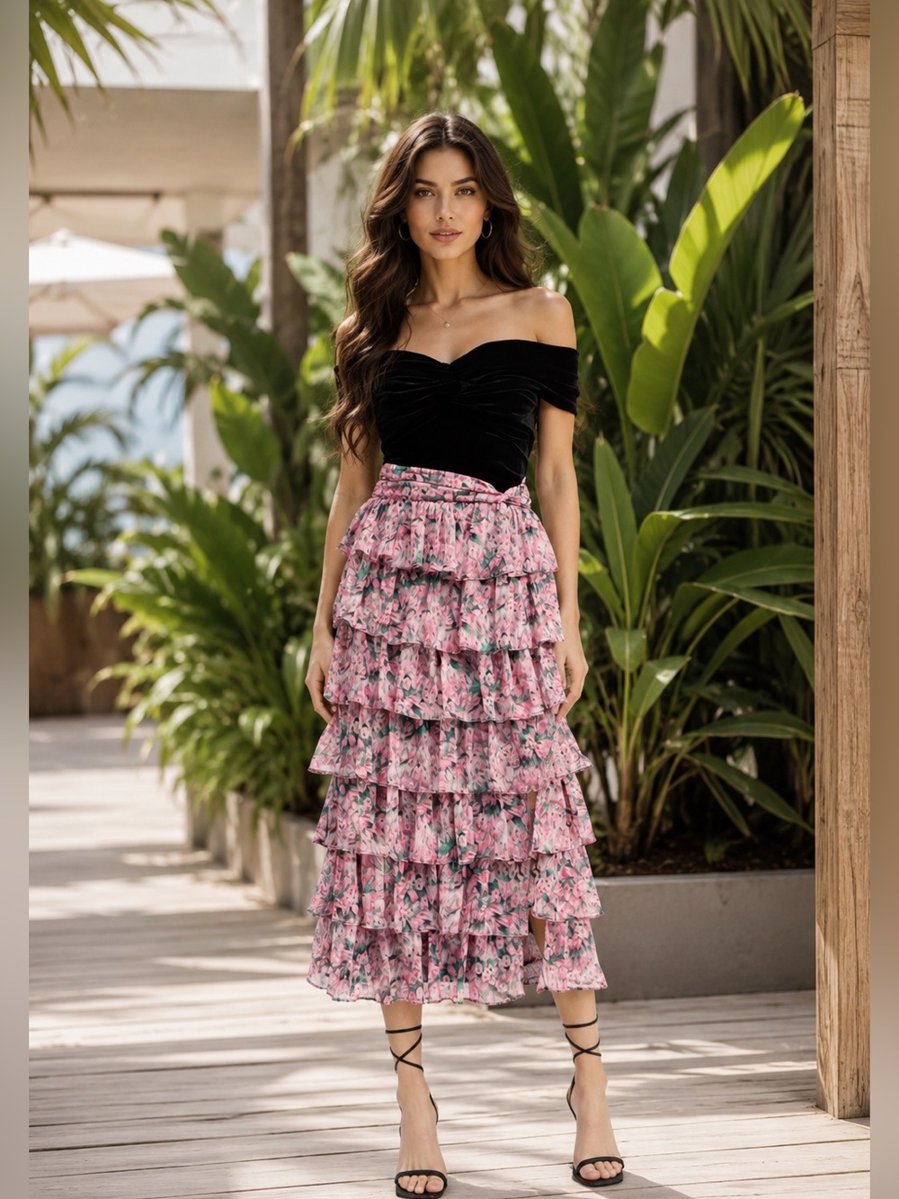 En Saison Lyra Tiered Midi Skirt